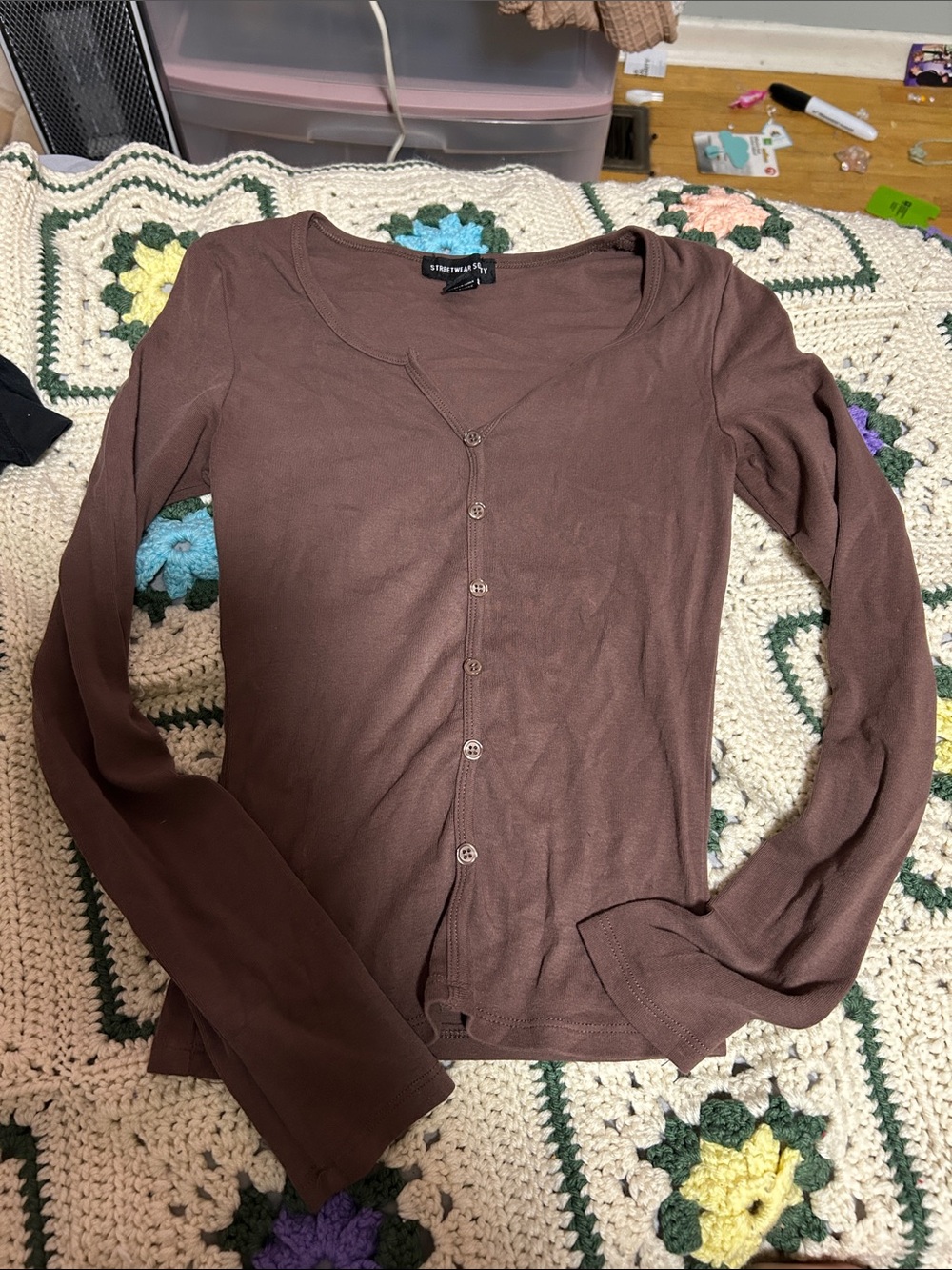 Brown long sleeved tight button down